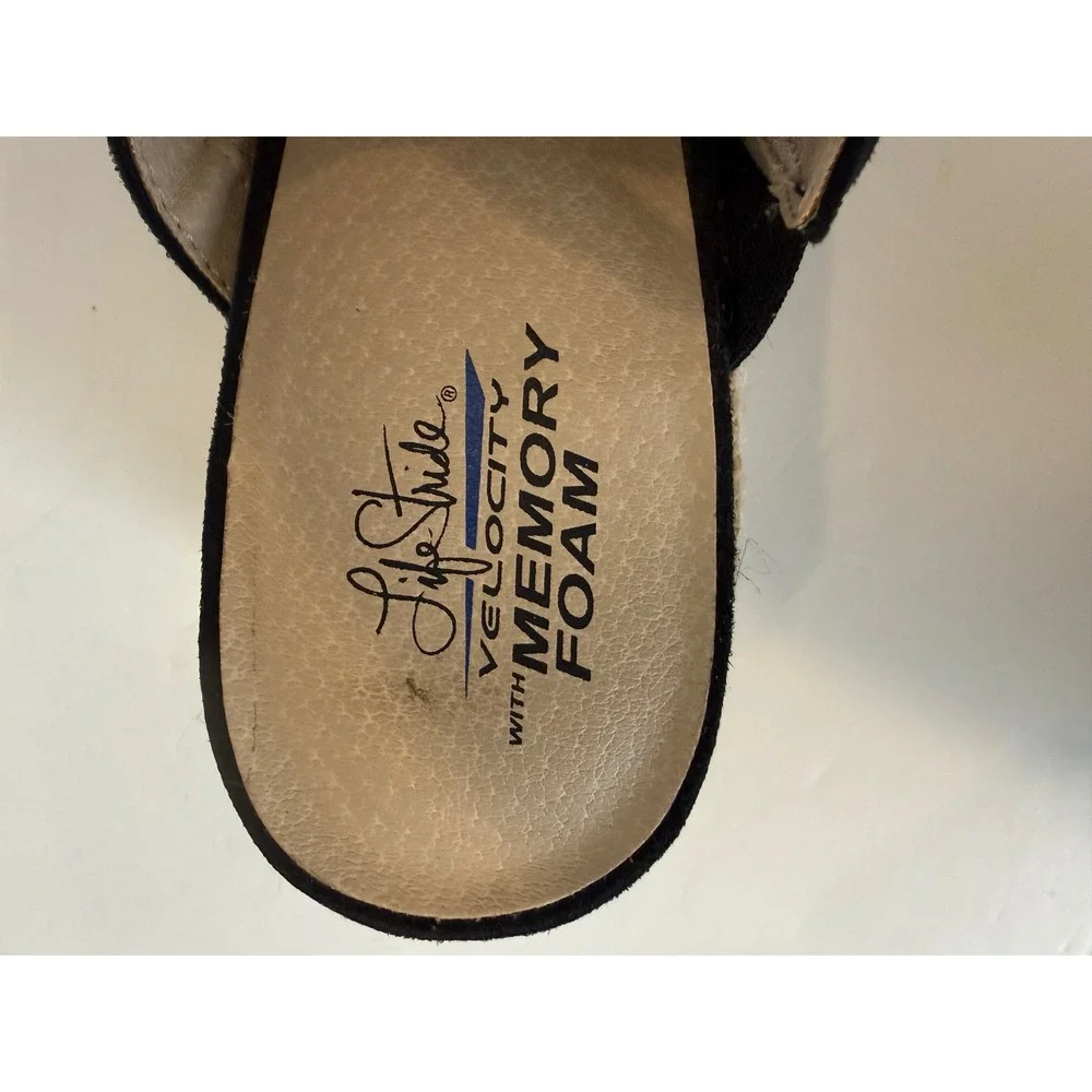 LifeStride Trina Wedge Sandal Black Suede Upper Snakeskin-Print Slingback Sz 9.5